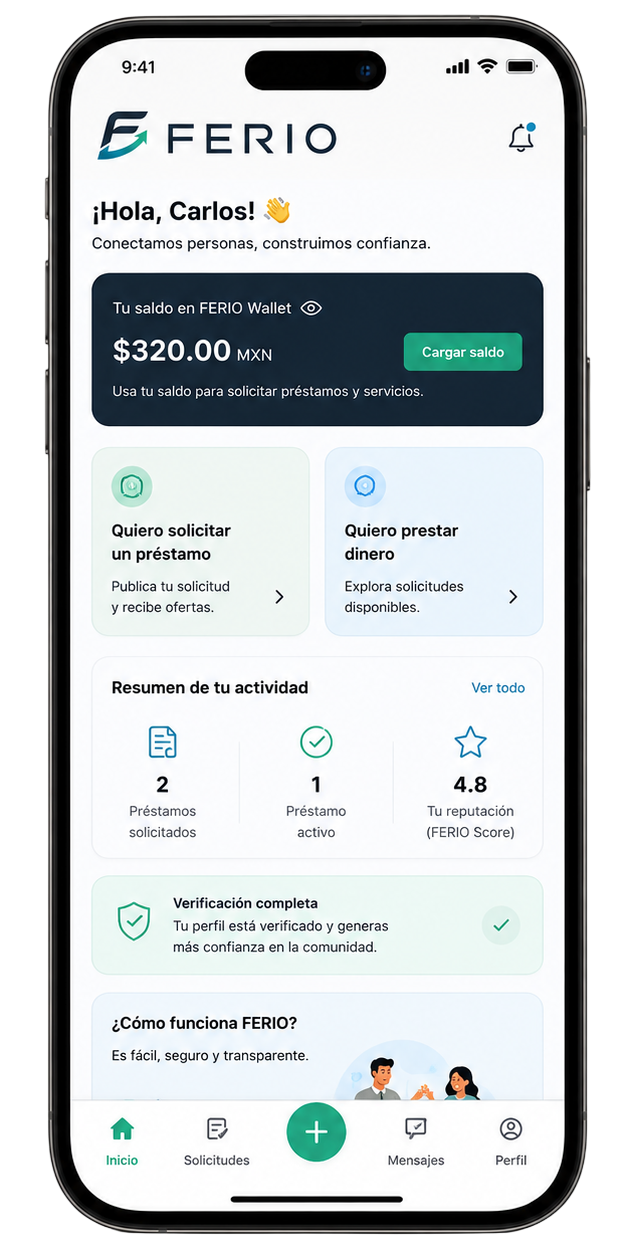 Aplicación Móvil FERIO - Pantalla de Inicio